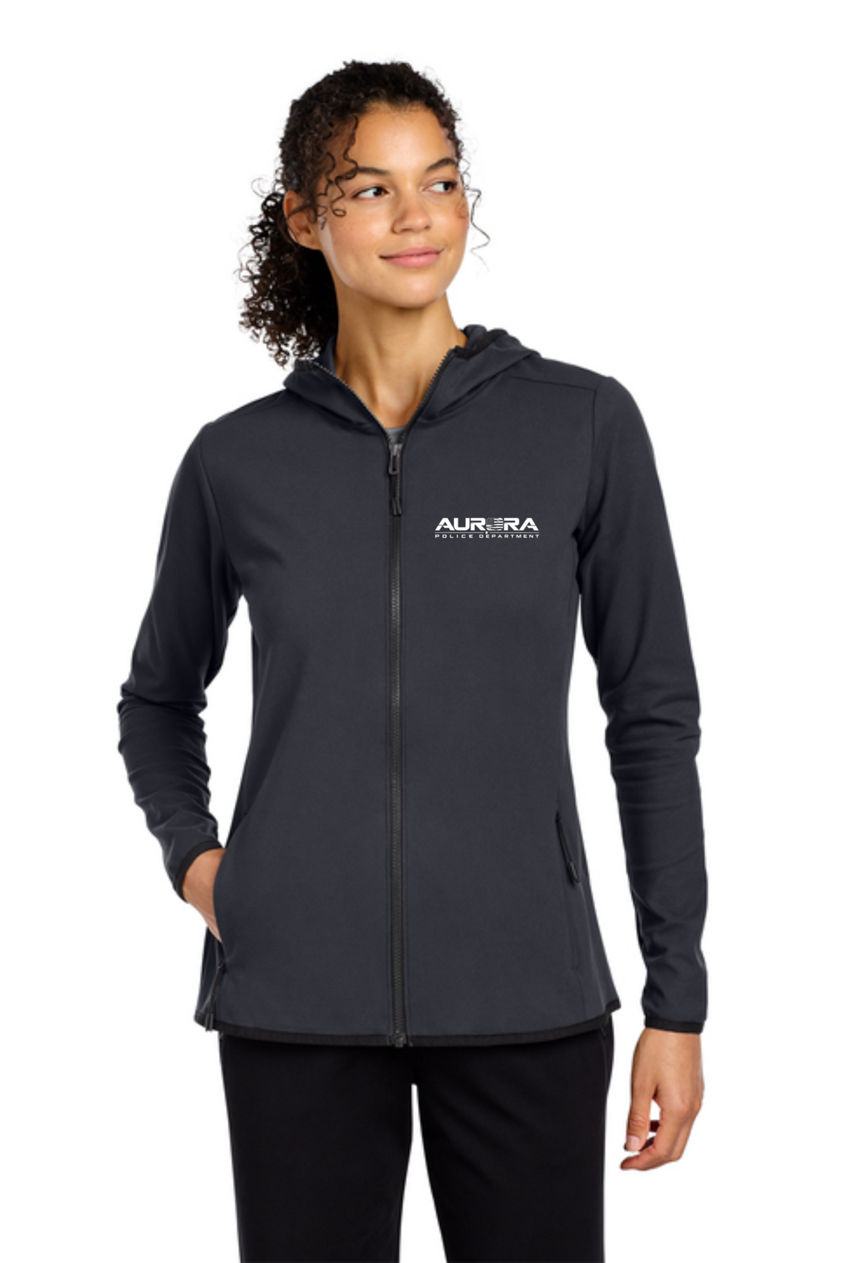 Women's Athletic Windbreaker Jacket, Aurora Police text logo