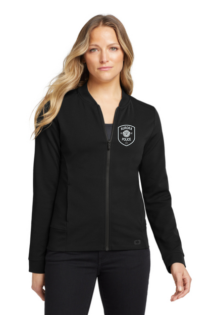 Women's Bomber Style Jacket, Aurora Police text logo