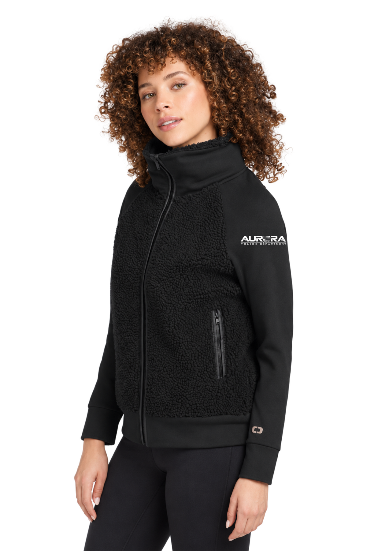 Women's Sherpa Hybrid Jacket, Aurora Police text logo