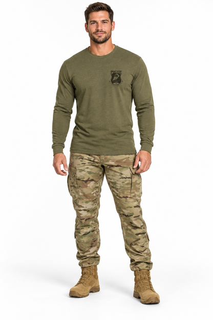 Signature Longsleeve modeled with OCP tactical pants and tan boots