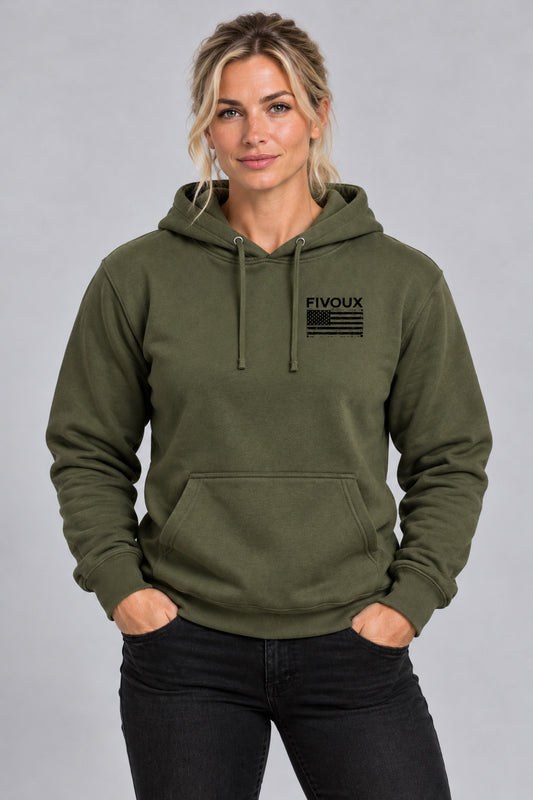Fivoux Women's Everyday Hoodie — Distressed Flag product model photo