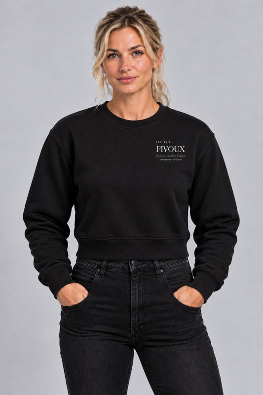 Fivoux Women's Cropped Crewneck — Classic product model photo